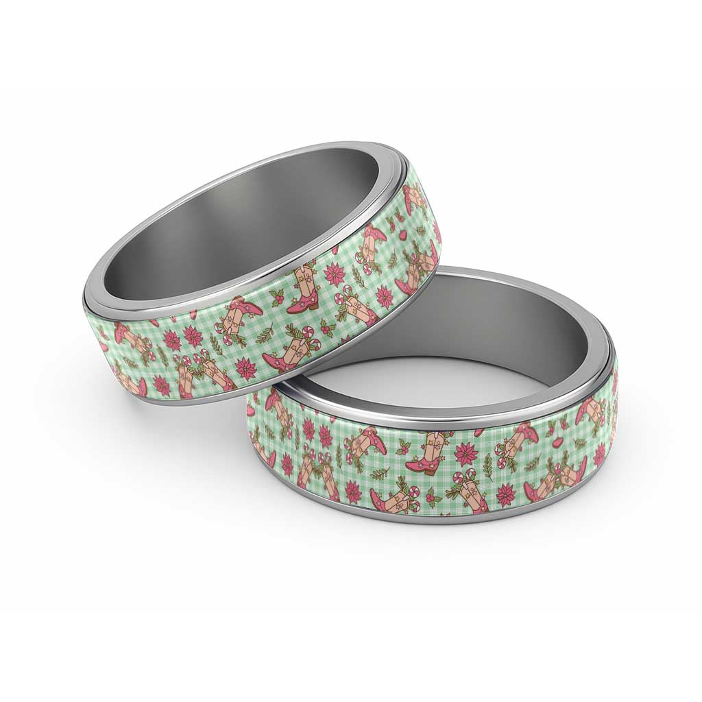 Green Paniolo Palaka Hawaiian Cowgirl Christmas Classic Ring LT9 Sliver Green - Polynesian Pride