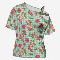 Green Paniolo Palaka Hawaiian Cowgirl Christmas Cross Shoulder Shirt LT9 Female Green - Polynesian Pride
