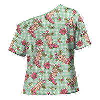 Green Paniolo Palaka Hawaiian Cowgirl Christmas Cross Shoulder Shirt LT9 - Polynesian Pride