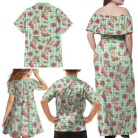 Green Paniolo Palaka Hawaiian Cowgirl Christmas Family Matching Off Shoulder Maxi Dress and Hawaiian Shirt - Polynesian Pride