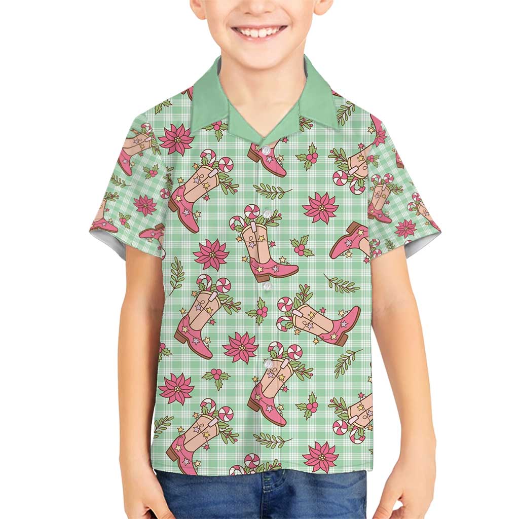 Green Paniolo Palaka Hawaiian Cowgirl Christmas Family Matching Puletasi and Hawaiian Shirt - Polynesian Pride