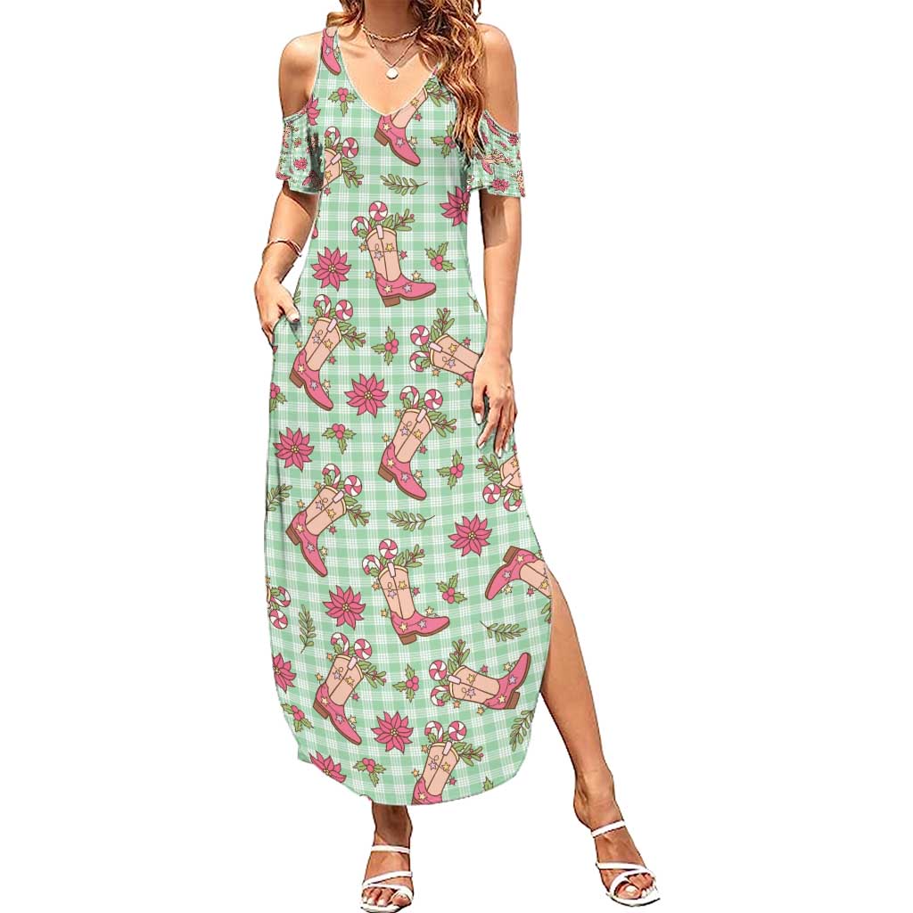 Green Paniolo Palaka Hawaiian Cowgirl Christmas Family Matching Summer Maxi Dress and Hawaiian Shirt - Polynesian Pride
