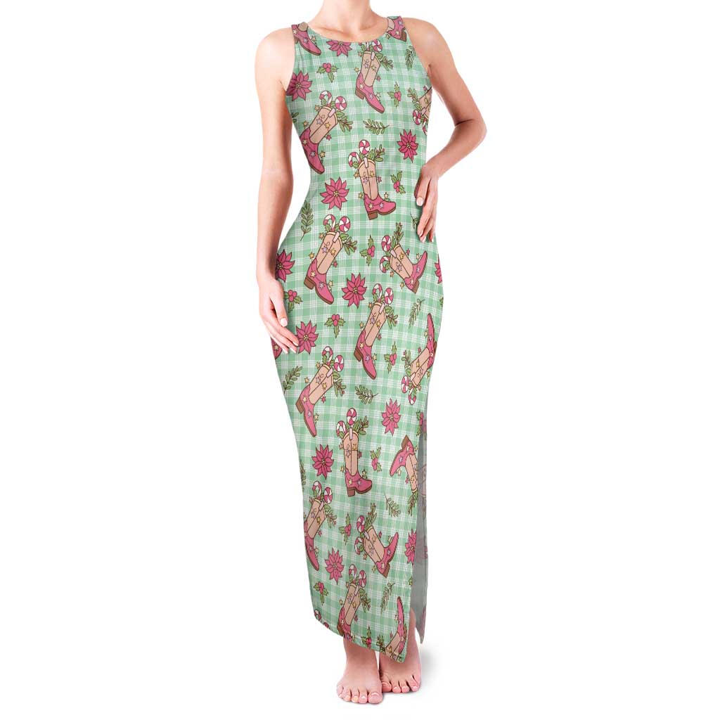Green Paniolo Palaka Hawaiian Cowgirl Christmas Family Matching Tank Maxi Dress and Hawaiian Shirt - Polynesian Pride