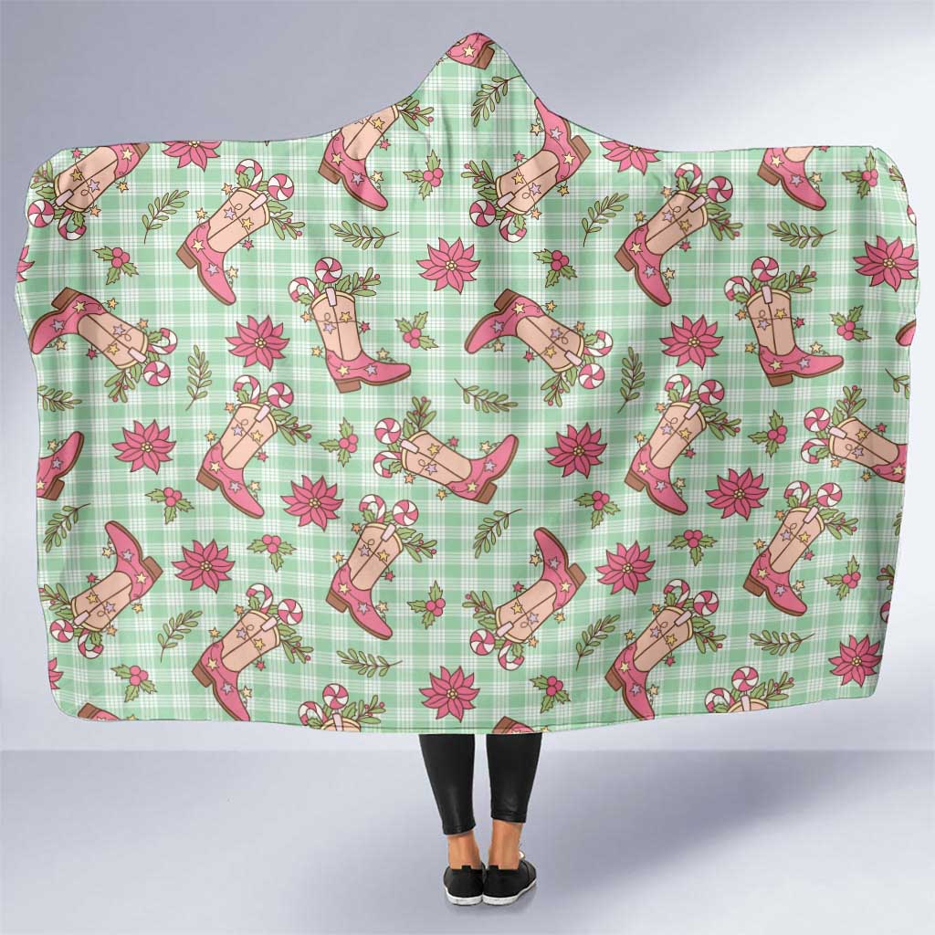 Green Paniolo Palaka Hawaiian Cowgirl Christmas Hooded Blanket LT9 One Size Green - Polynesian Pride