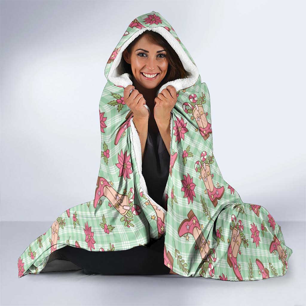 Green Paniolo Palaka Hawaiian Cowgirl Christmas Hooded Blanket LT9 - Polynesian Pride