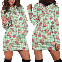Green Paniolo Palaka Hawaiian Cowgirl Christmas Hoodie Dress - Polynesian Pride