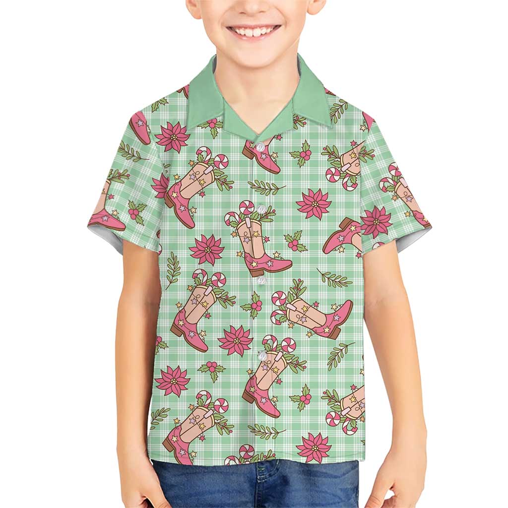 Green Paniolo Palaka Hawaiian Cowgirl Christmas Kid Hawaiian Shirt LT9 Kid Green - Polynesian Pride