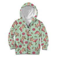 Green Paniolo Palaka Hawaiian Cowgirl Christmas Kid Hoodie - Polynesian Pride