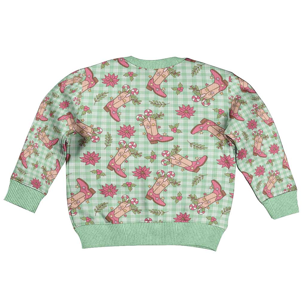 Green Paniolo Palaka Hawaiian Cowgirl Christmas Kid Ugly Christmas Sweater LT9 - Polynesian Pride