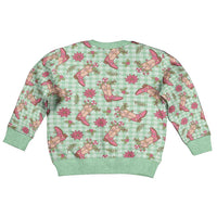 Green Paniolo Palaka Hawaiian Cowgirl Christmas Kid Ugly Christmas Sweater LT9 - Polynesian Pride