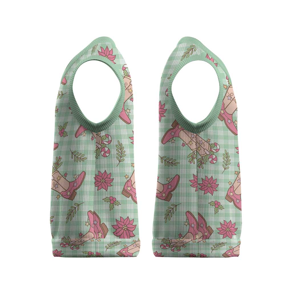 Green Paniolo Palaka Hawaiian Cowgirl Christmas Knitted V-Neck Vest LT9 - Polynesian Pride