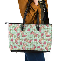 Green Paniolo Palaka Hawaiian Cowgirl Christmas Leather Tote Bag - Polynesian Pride