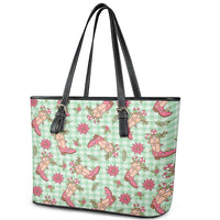 Green Paniolo Palaka Hawaiian Cowgirl Christmas Leather Tote Bag - Polynesian Pride