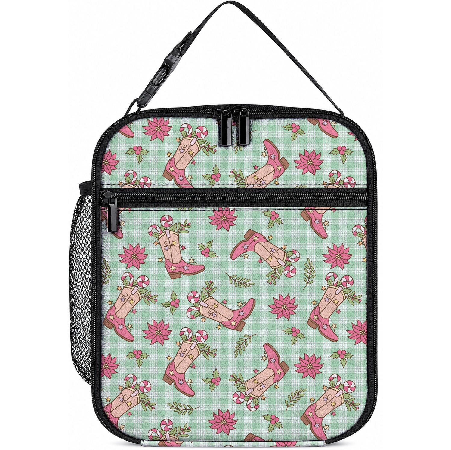 Green Paniolo Palaka Hawaiian Cowgirl Christmas Lunch Bag LT9 10.2 × 8.3 × 4.3 inch Green - Polynesian Pride