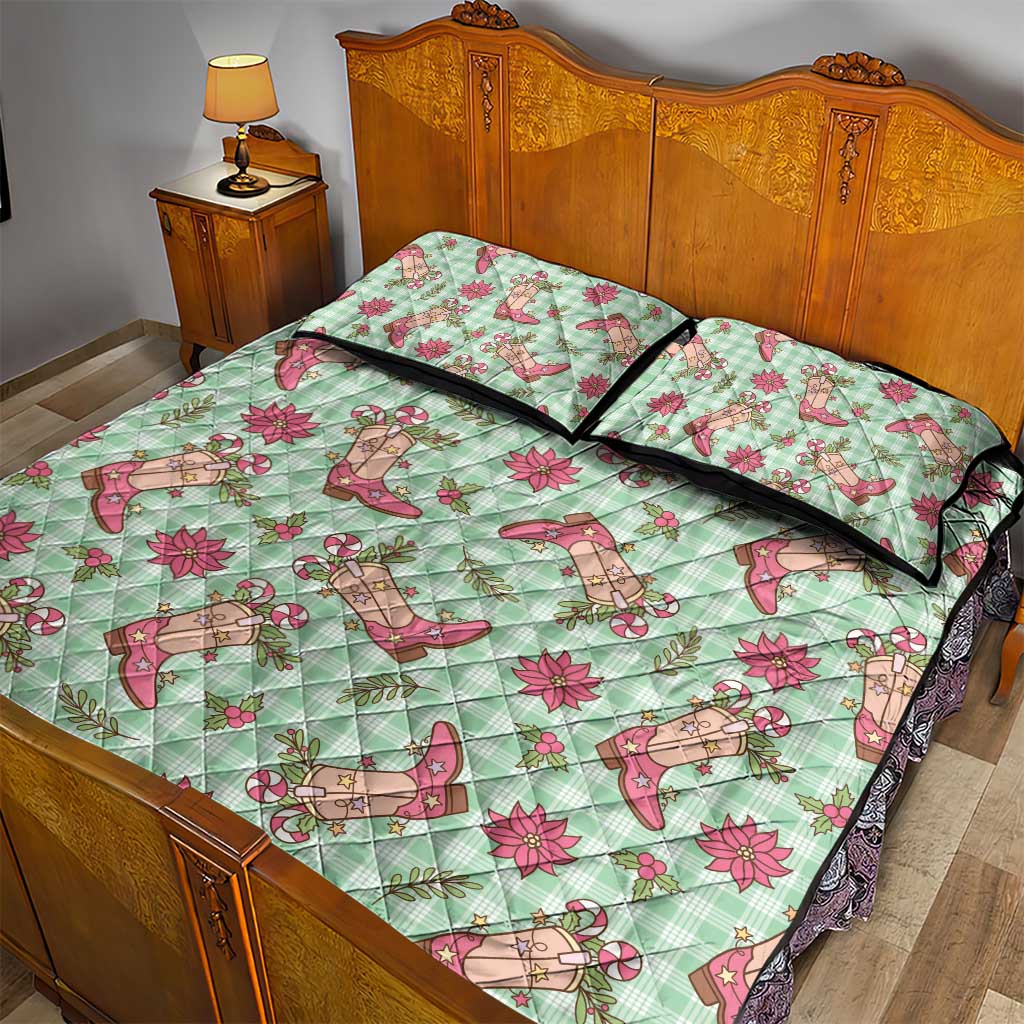 Green Paniolo Palaka Hawaiian Cowgirl Christmas Quilt Bed Set - Polynesian Pride