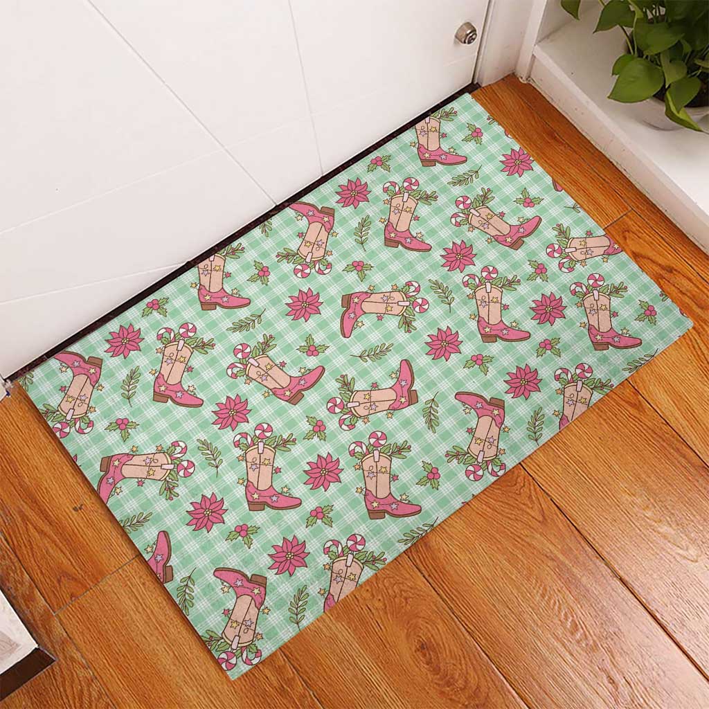 Green Paniolo Palaka Hawaiian Cowgirl Christmas Rubber Doormat LT9 - Polynesian Pride