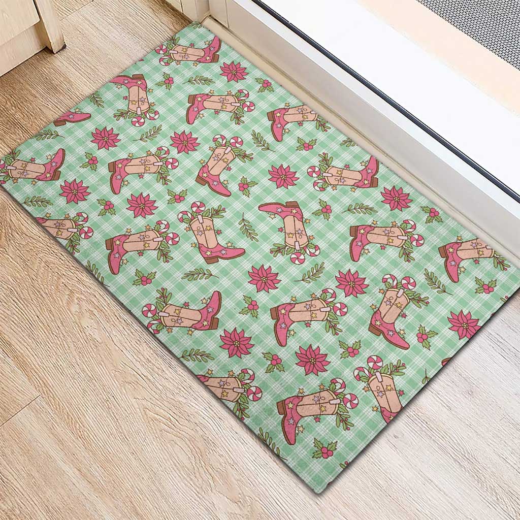 Green Paniolo Palaka Hawaiian Cowgirl Christmas Rubber Doormat LT9 - Polynesian Pride