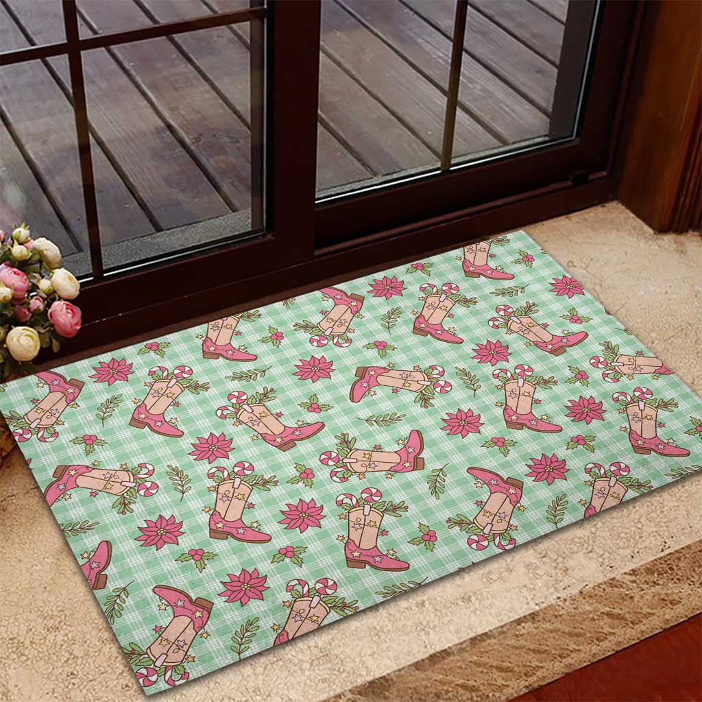 Green Paniolo Palaka Hawaiian Cowgirl Christmas Rubber Doormat LT9 - Polynesian Pride