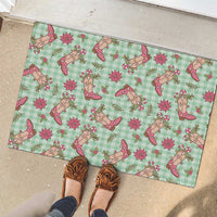 Green Paniolo Palaka Hawaiian Cowgirl Christmas Rubber Doormat LT9 - Polynesian Pride