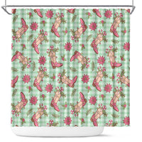 Green Paniolo Palaka Hawaiian Cowgirl Christmas Shower Curtain - Polynesian Pride