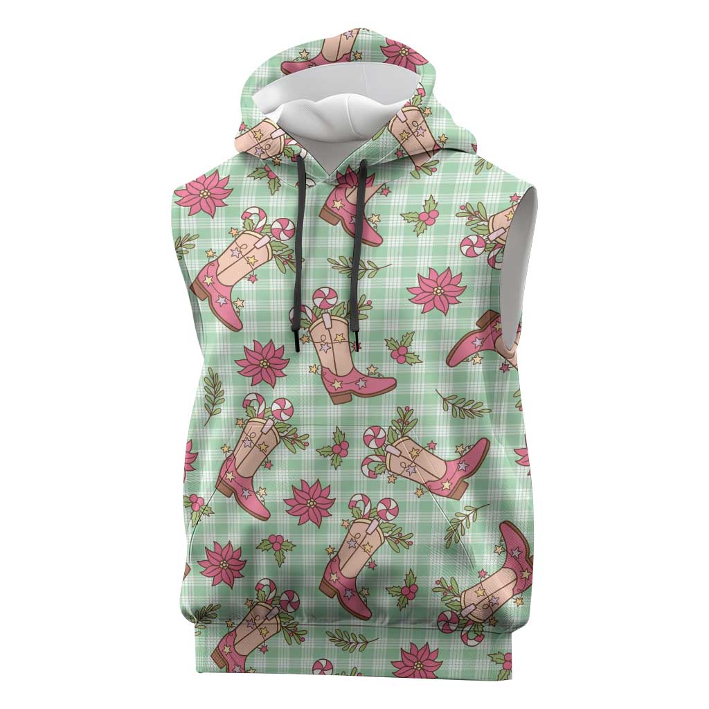 Green Paniolo Palaka Hawaiian Cowgirl Christmas Sleeveless Hoodie - Polynesian Pride