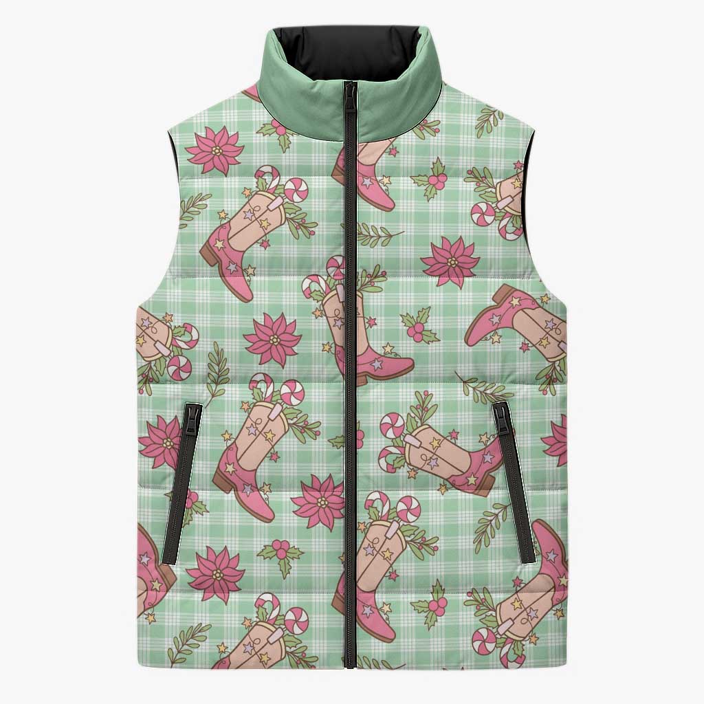Green Paniolo Palaka Hawaiian Cowgirl Christmas Sleeveless Puffer Jacket LT9 Unisex Green - Polynesian Pride
