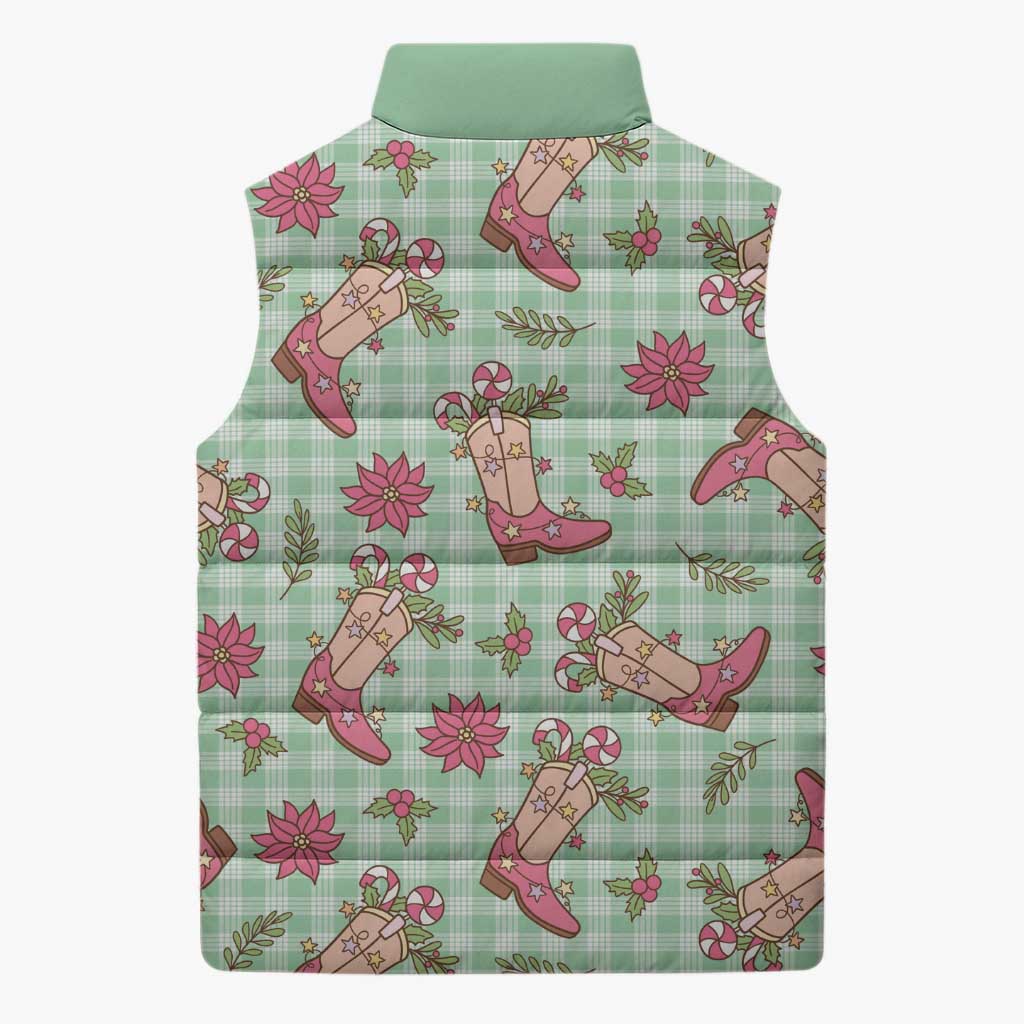 Green Paniolo Palaka Hawaiian Cowgirl Christmas Sleeveless Puffer Jacket LT9 - Polynesian Pride
