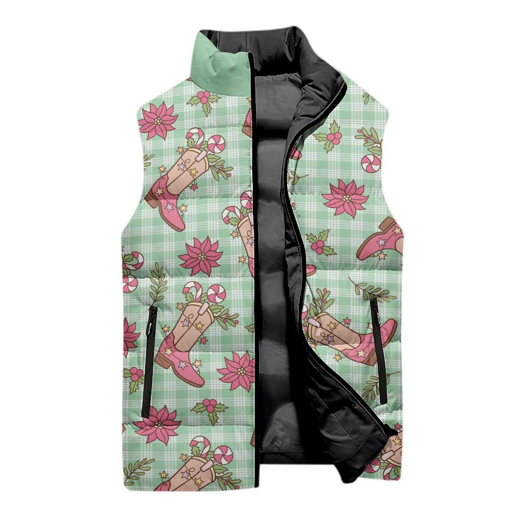 Green Paniolo Palaka Hawaiian Cowgirl Christmas Sleeveless Puffer Jacket LT9 - Polynesian Pride