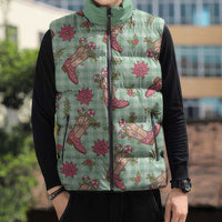 Green Paniolo Palaka Hawaiian Cowgirl Christmas Sleeveless Puffer Jacket LT9 - Polynesian Pride