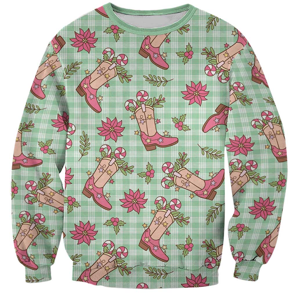 Green Paniolo Palaka Hawaiian Cowgirl Christmas Sweatshirt - Polynesian Pride