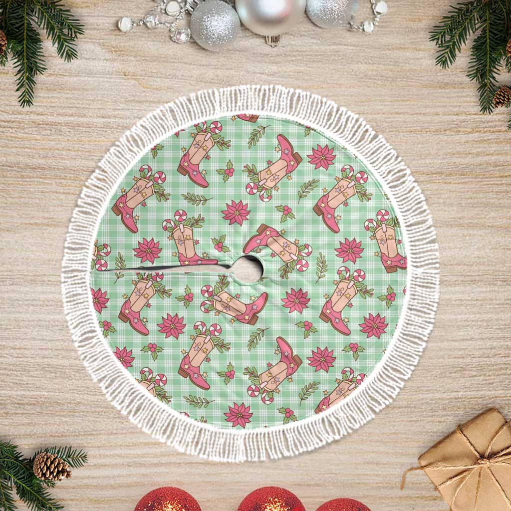 Green Paniolo Palaka Hawaiian Cowgirl Christmas Tree Skirt LT9 Fringed Green - Polynesian Pride