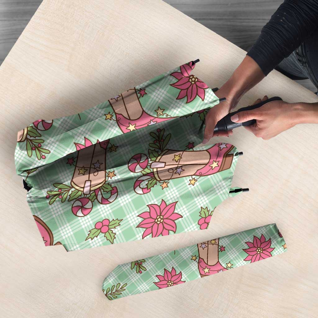 Green Paniolo Palaka Hawaiian Cowgirl Christmas Umbrella - Polynesian Pride