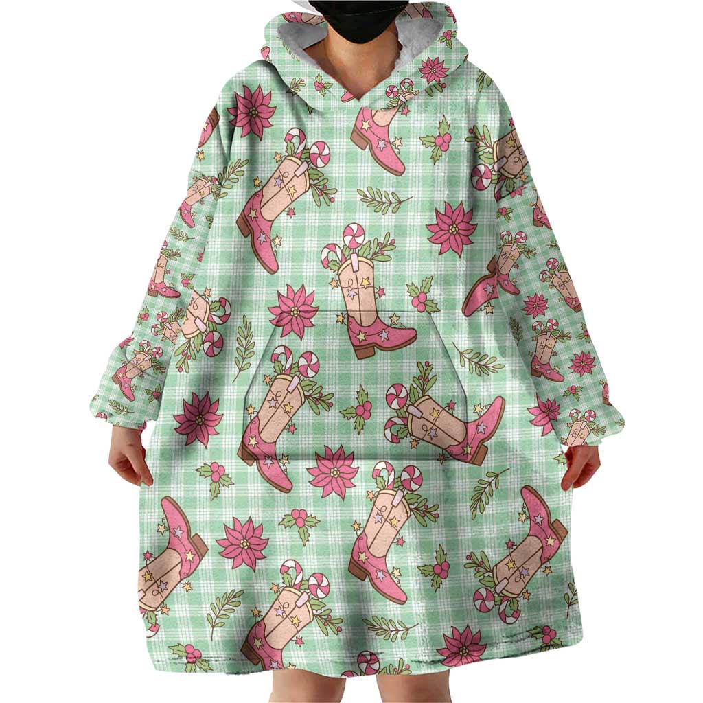 Green Paniolo Palaka Hawaiian Cowgirl Christmas Wearable Blanket Hoodie - Polynesian Pride