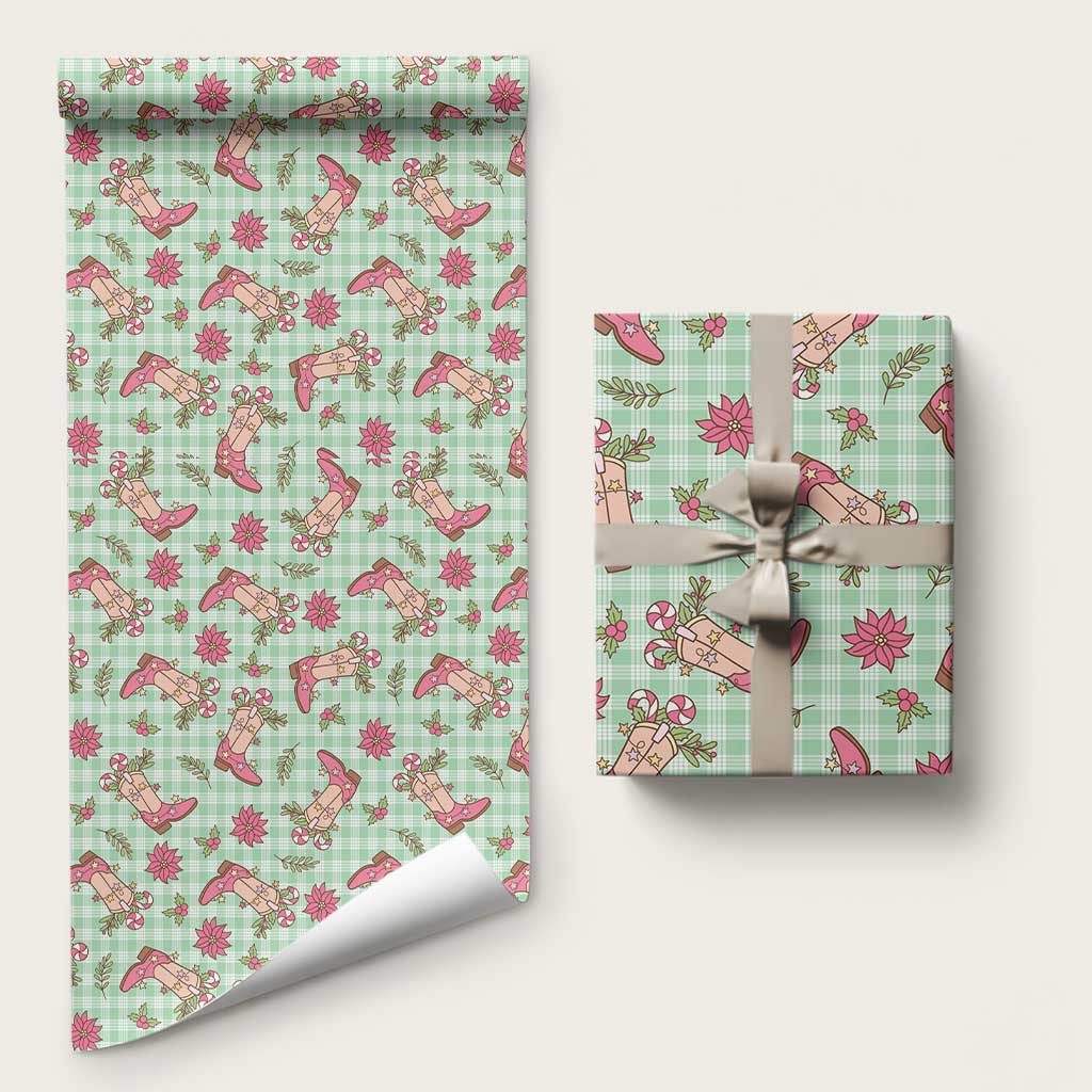 Green Paniolo Palaka Hawaiian Cowgirl Christmas Wrapping Paper LT9 58" × 23" Green - Polynesian Pride