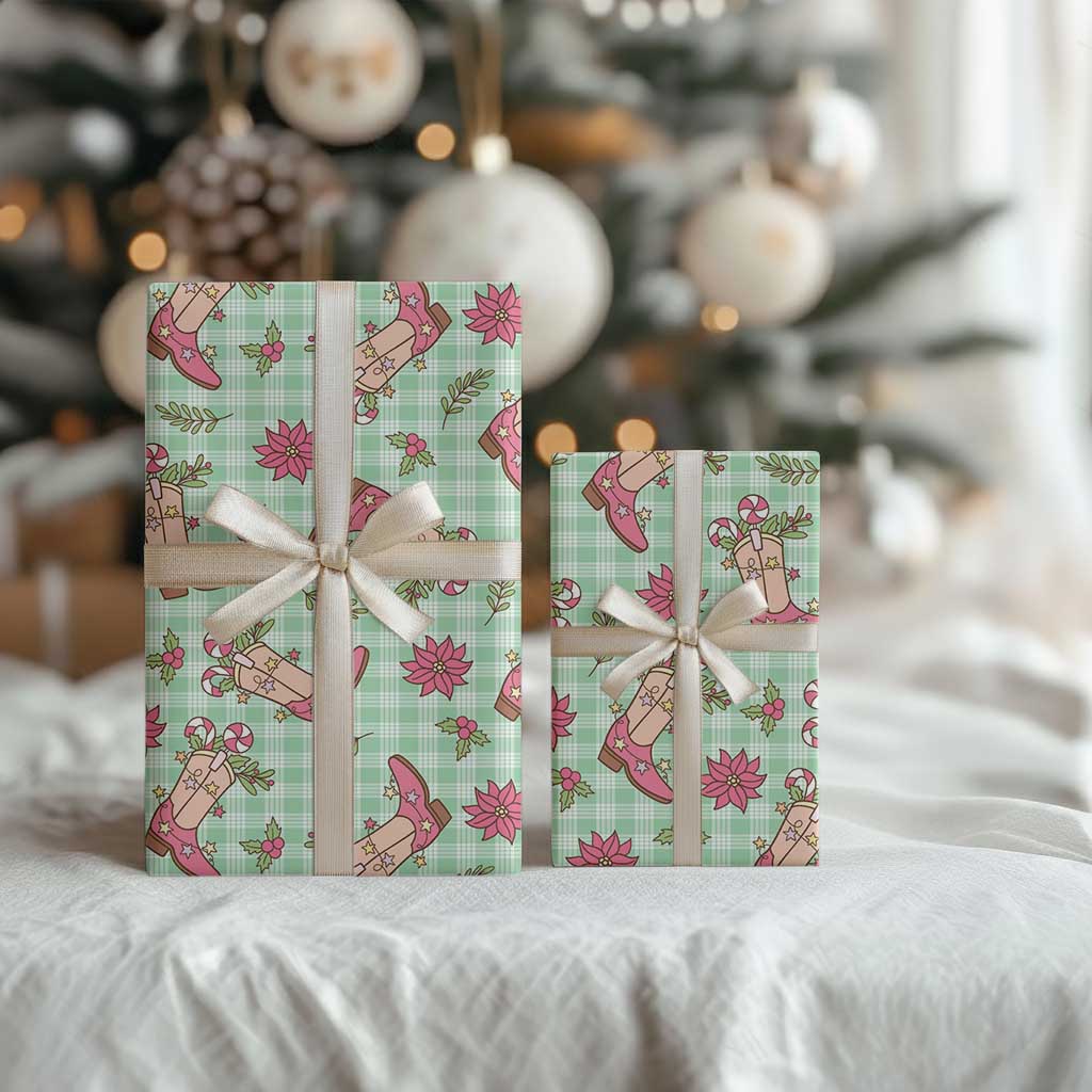 Green Paniolo Palaka Hawaiian Cowgirl Christmas Wrapping Paper LT9 - Polynesian Pride