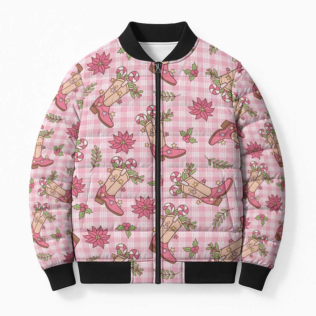 Pink Paniolo Palaka Hawaiian Cowgirl Christmas Bomber Puffer Jacket LT9 Unisex Pink - Polynesian Pride