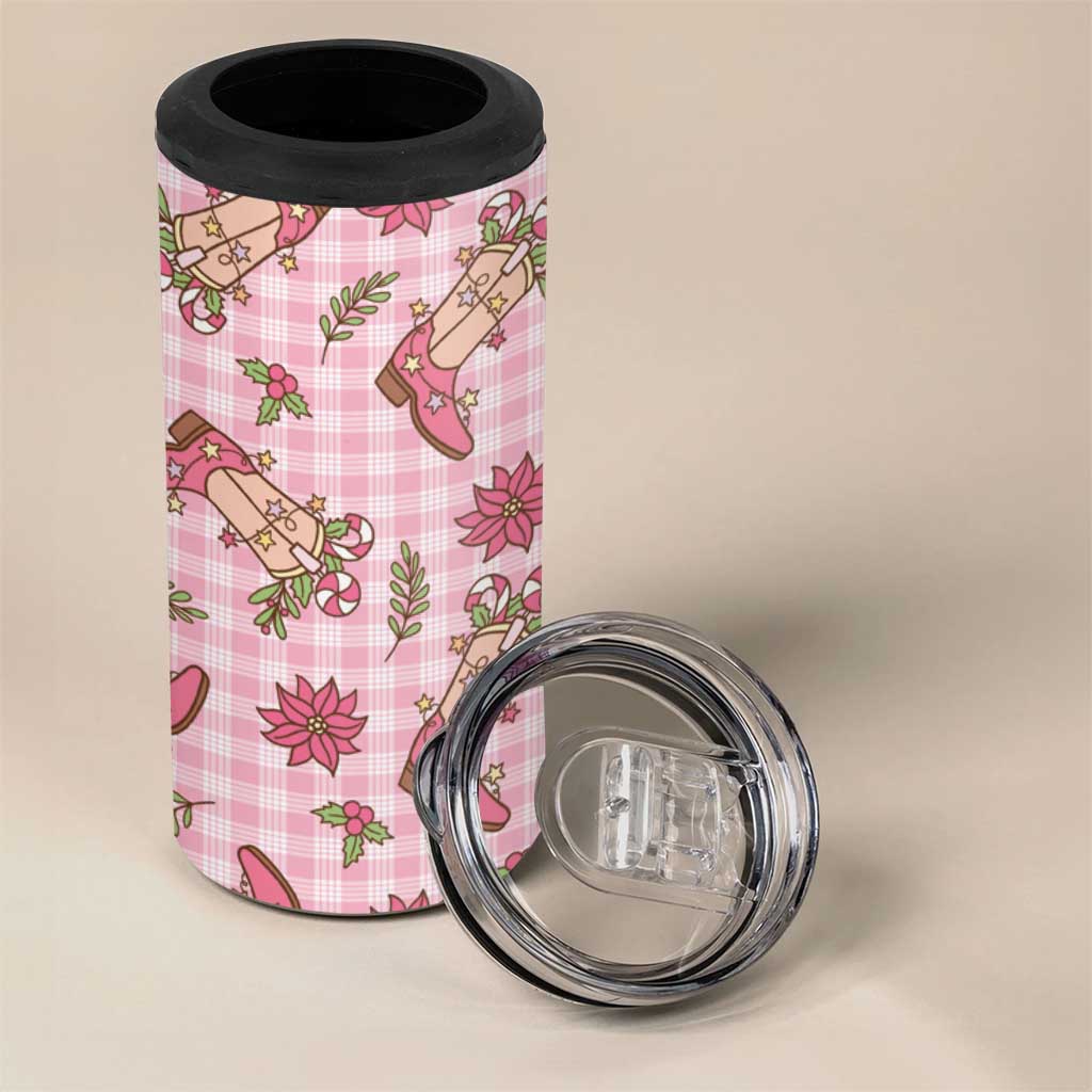Pink Paniolo Palaka Hawaiian Cowgirl Christmas 4 in 1 Can Cooler Tumbler - Polynesian Pride