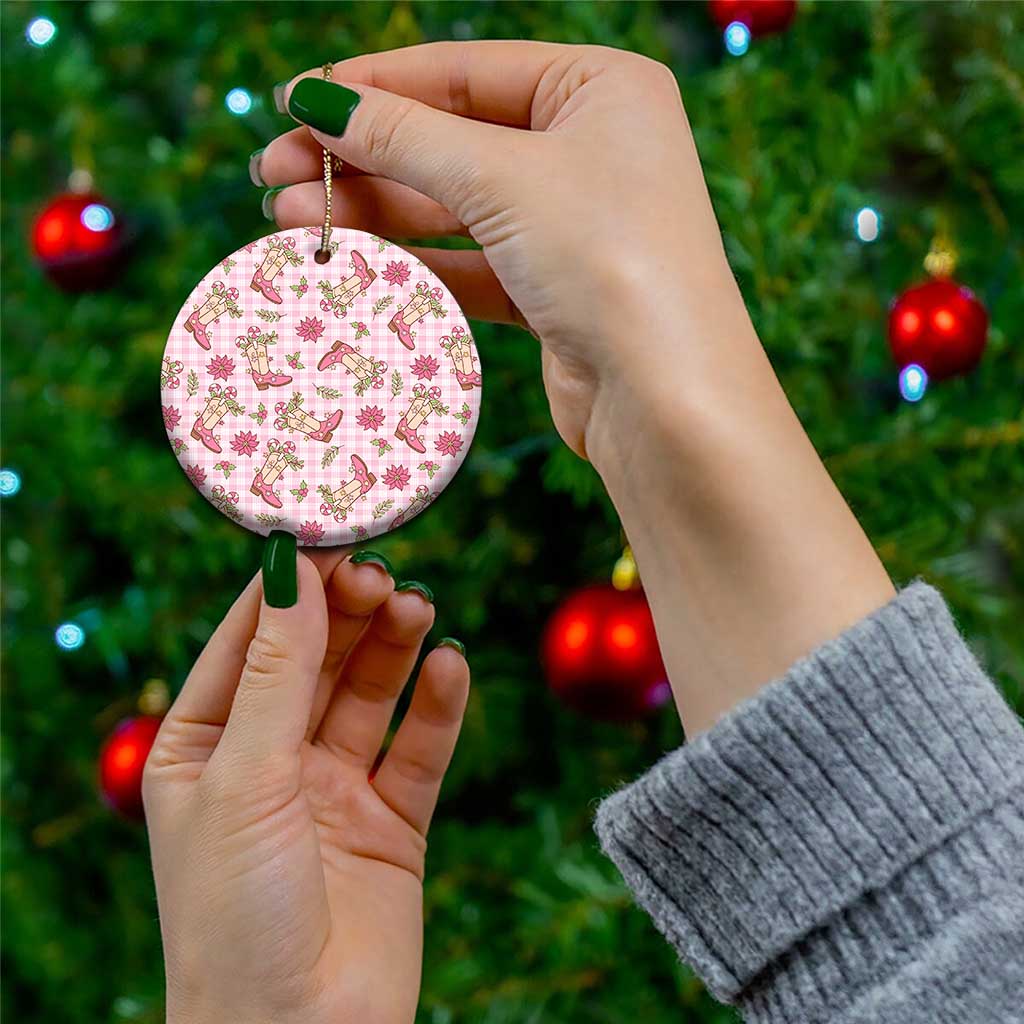 Pink Paniolo Palaka Hawaiian Cowgirl Christmas Ceramic Ornament LT9 - Polynesian Pride