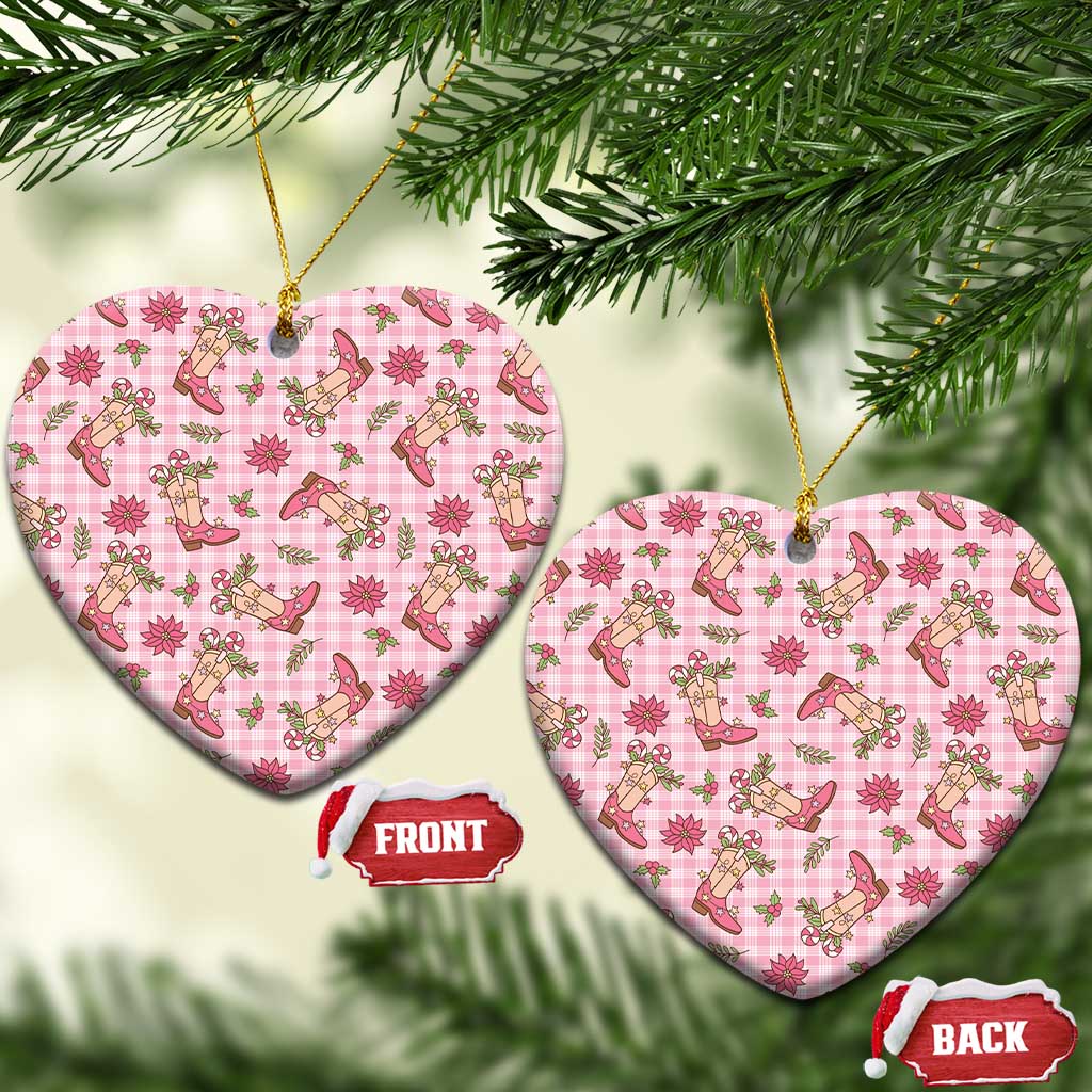Pink Paniolo Palaka Hawaiian Cowgirl Christmas Ceramic Ornament LT9 Heart Pink - Polynesian Pride