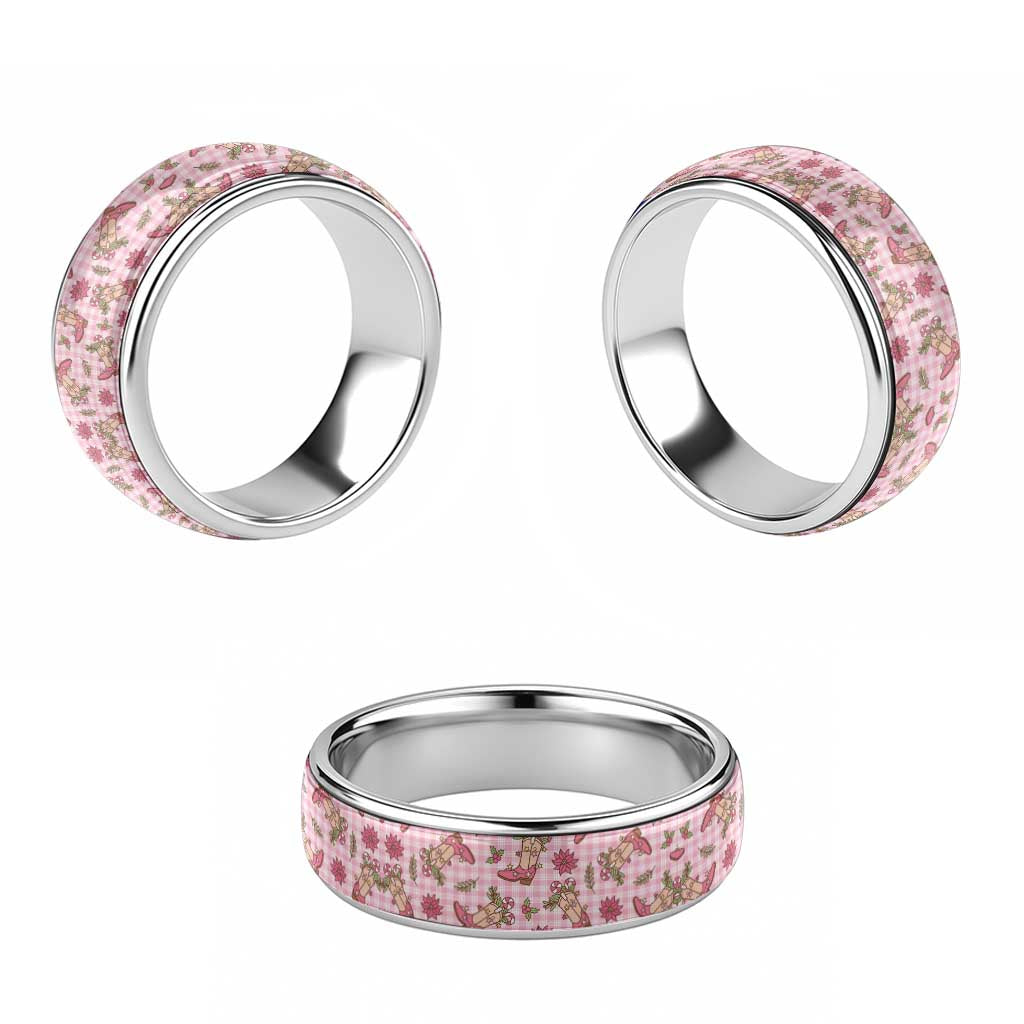 Pink Paniolo Palaka Hawaiian Cowgirl Christmas Classic Ring - Polynesian Pride