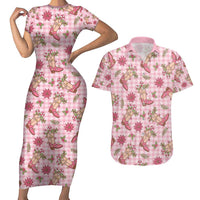 Pink Paniolo Palaka Hawaiian Cowgirl Christmas Couples Matching Short Sleeve Bodycon Dress and Hawaiian Shirt - Polynesian Pride