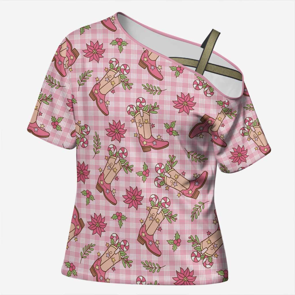 Pink Paniolo Palaka Hawaiian Cowgirl Christmas Cross Shoulder Shirt LT9 Female Pink - Polynesian Pride