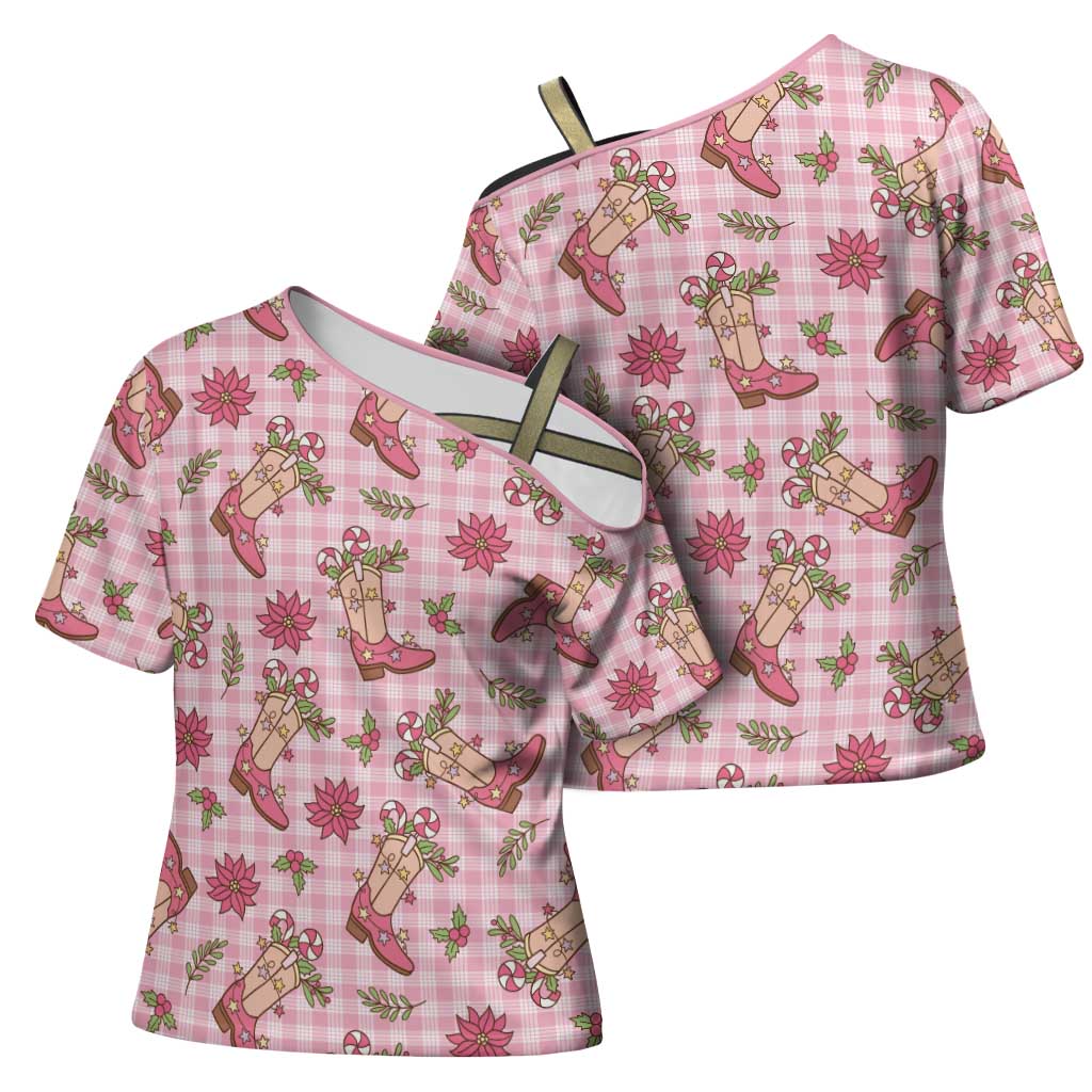 Pink Paniolo Palaka Hawaiian Cowgirl Christmas Cross Shoulder Shirt LT9 - Polynesian Pride