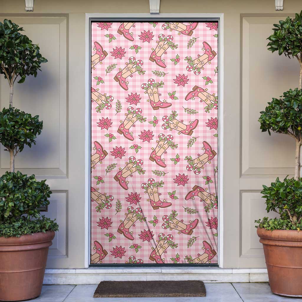 Pink Paniolo Palaka Hawaiian Cowgirl Christmas Door Cover - Polynesian Pride