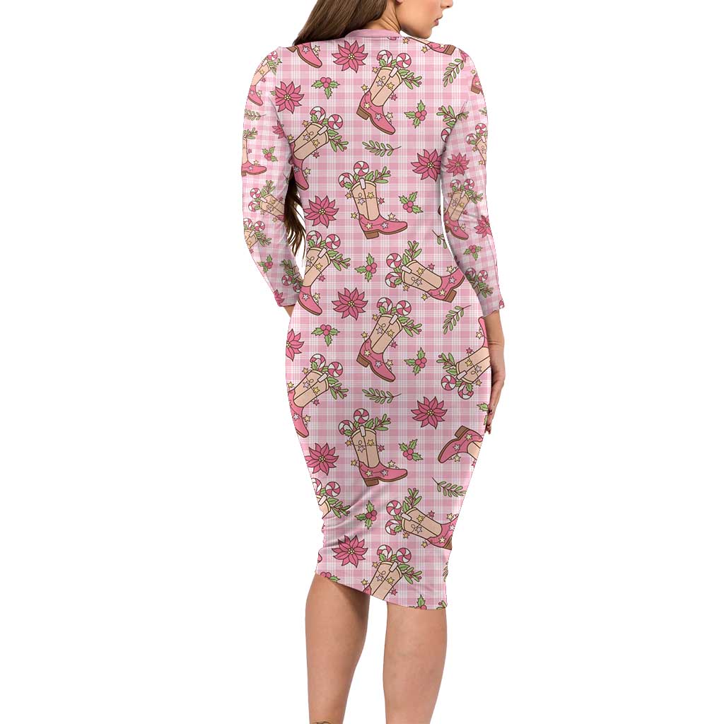 Pink Paniolo Palaka Hawaiian Cowgirl Christmas Family Matching Long Sleeve Bodycon Dress and Hawaiian Shirt - Polynesian Pride
