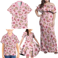 Pink Paniolo Palaka Hawaiian Cowgirl Christmas Family Matching Off Shoulder Maxi Dress and Hawaiian Shirt - Polynesian Pride