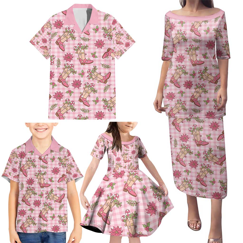 Pink Paniolo Palaka Hawaiian Cowgirl Christmas Family Matching Puletasi and Hawaiian Shirt - Polynesian Pride