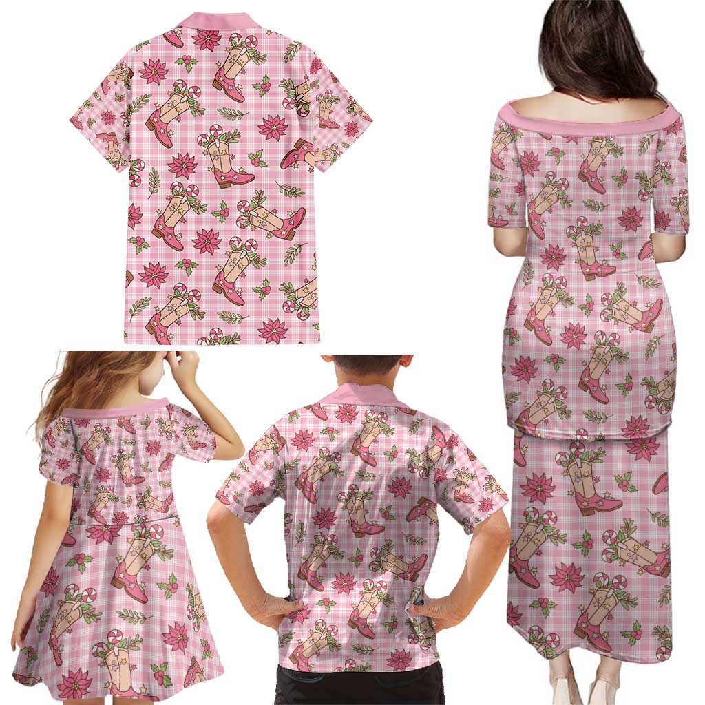 Pink Paniolo Palaka Hawaiian Cowgirl Christmas Family Matching Puletasi and Hawaiian Shirt - Polynesian Pride