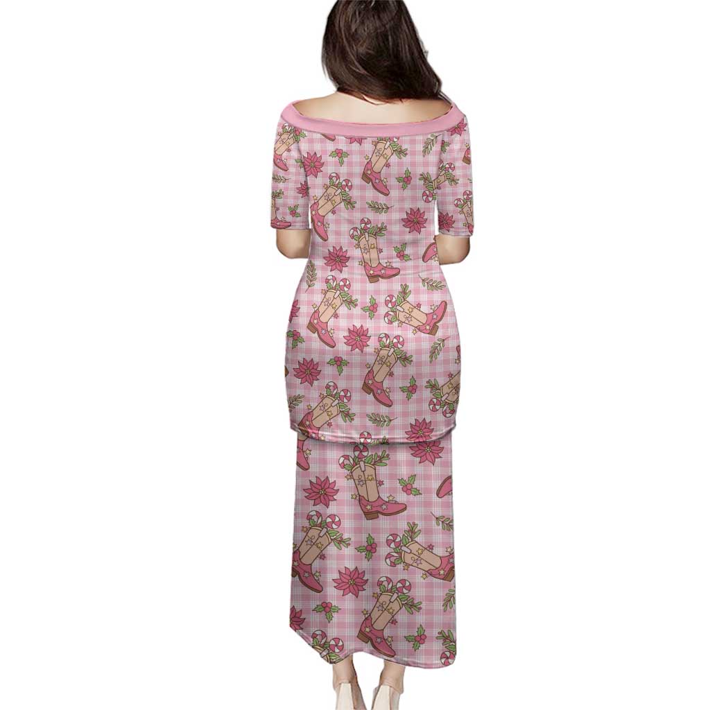 Pink Paniolo Palaka Hawaiian Cowgirl Christmas Family Matching Puletasi and Hawaiian Shirt - Polynesian Pride