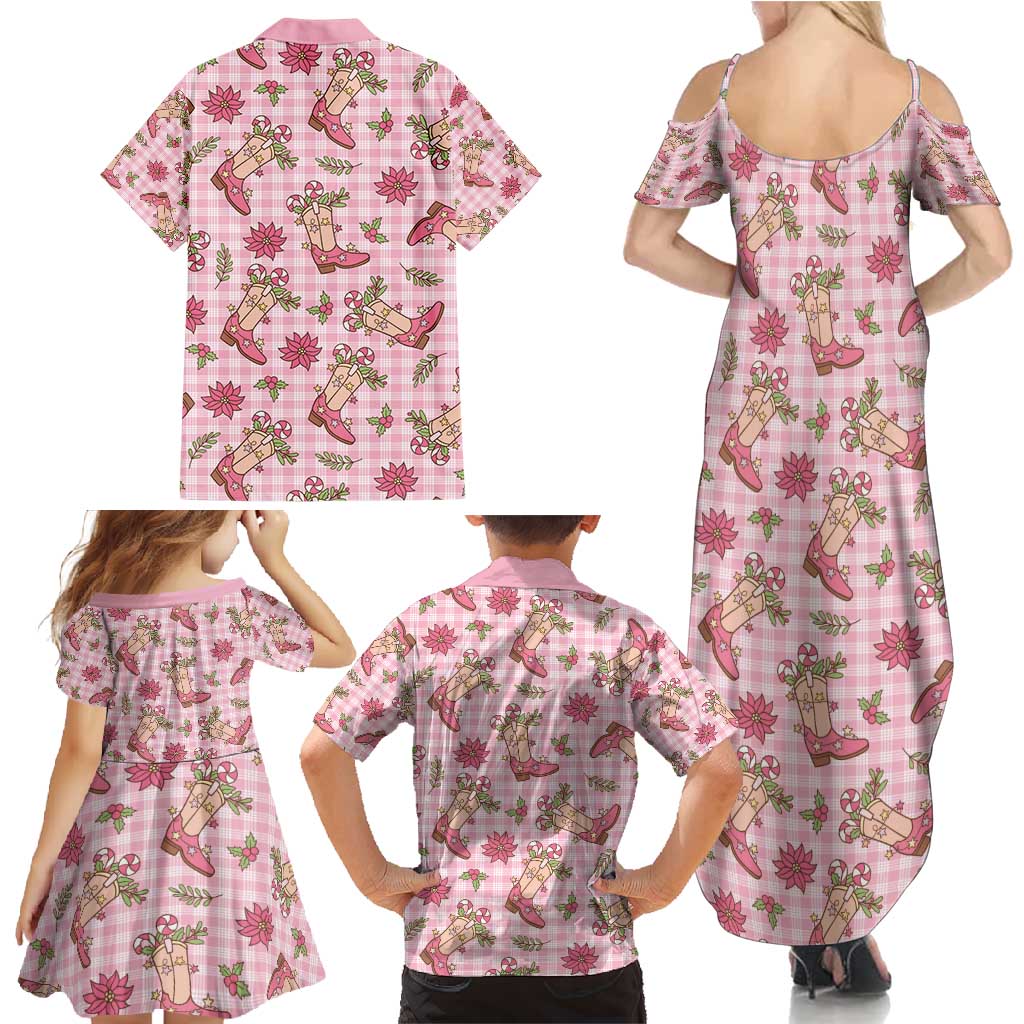 Pink Paniolo Palaka Hawaiian Cowgirl Christmas Family Matching Summer Maxi Dress and Hawaiian Shirt - Polynesian Pride